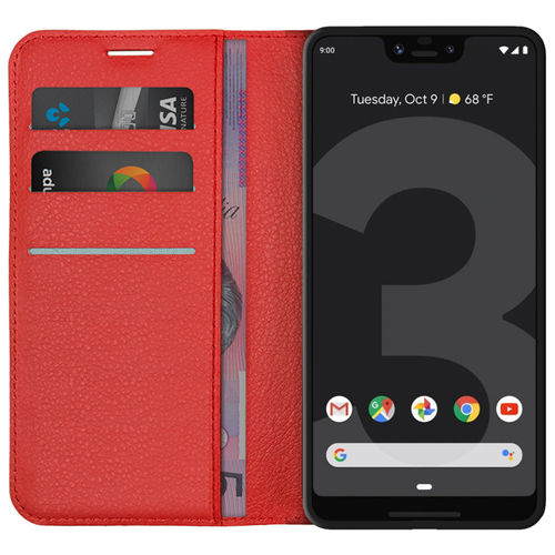 Leather Wallet Case & Card Holder Pouch for Google Pixel 3 XL - Red